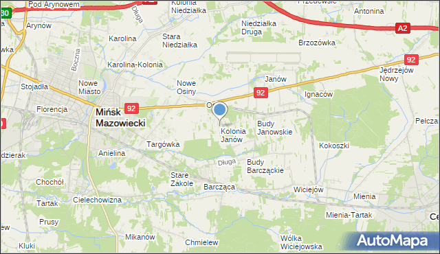 mapa Kolonia Janów, Kolonia Janów gmina Mińsk Mazowiecki na mapie Targeo